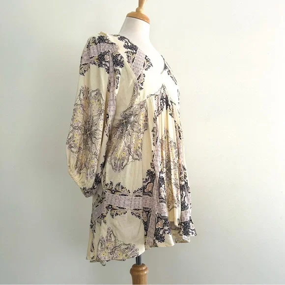 Free People Girl Talk Babydoll Tunic Ivory Boho Flowy Top Size S - Picture 7 of 15